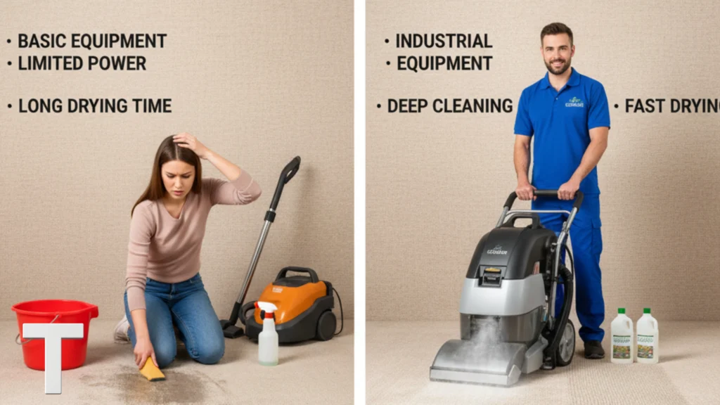 مقارنة بين التنظيف المنزلي وتنظيف شركتنا للسجاد في دبي